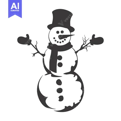 Aset premium populer: A Black and White Silhouette of a Snowman with a Top Hat and Scarf