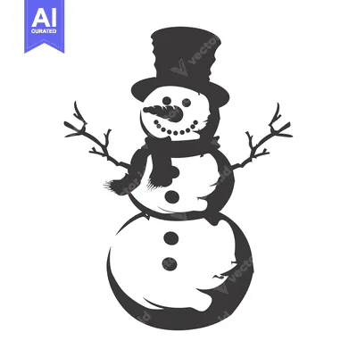 Premium design asset: Black and White Silhouette of a Snowman with a Top Hat and Scarf