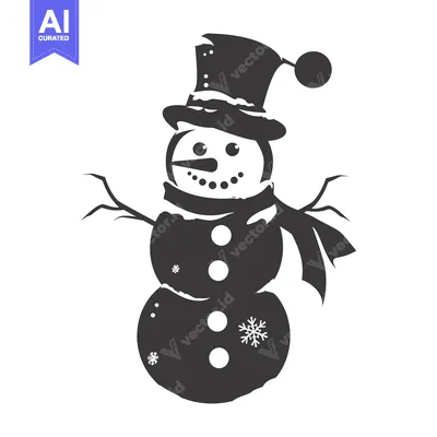 Aset premium populer: A Black and White Silhouette of a Snowman with a Top Hat and Scarf
