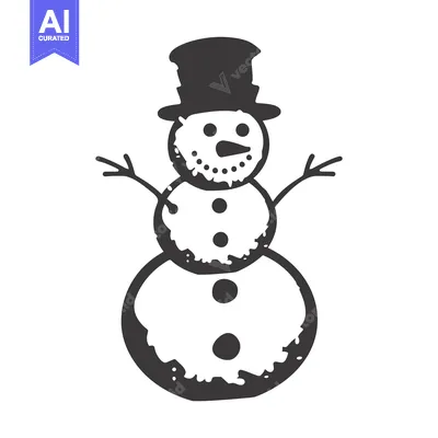 Premium design asset: Hand-drawn black and white illustration of a snowman with a hat