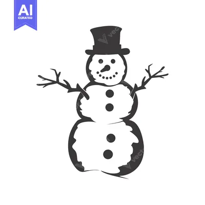 Premium design asset: Simple Black and White Silhouette of a Snowman with a Top Hat