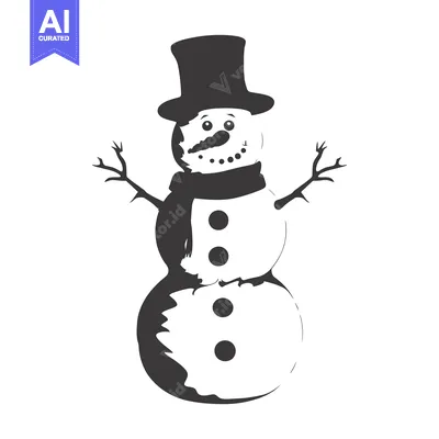 Aset premium populer: Black and White Silhouette of a Snowman with a Top Hat and Scarf