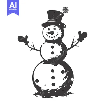 Aset premium populer: Black and White Silhouette of a Snowman with a Hat and Scarf