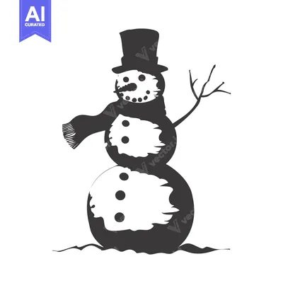 Aset premium populer: Black and White Silhouette of a Snowman with a Top Hat and Scarf
