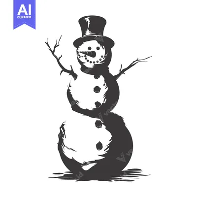 A Snowman with a Top Hat and Twig Arms