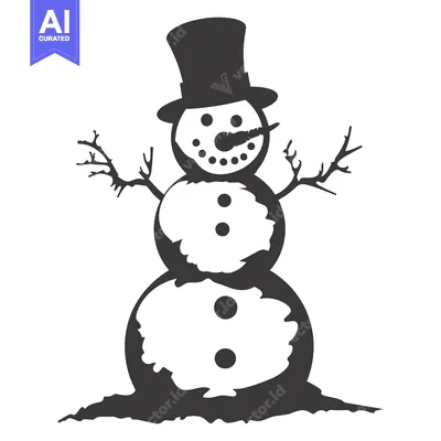 A Black and White Silhouette of a Snowman Wearing a Top Hat
