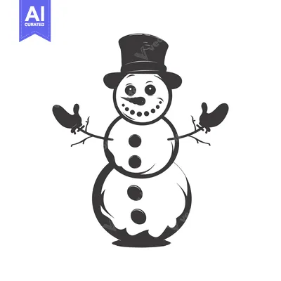 Aset desain premium: A cartoon snowman with a top hat, carrot nose, and coal eyes