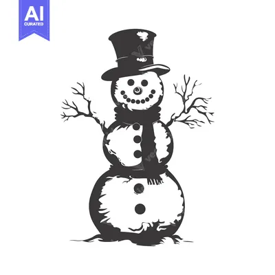 Aset desain premium: A Smiling Snowman With a Top Hat and Scarf