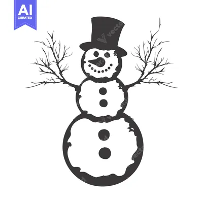 Aset premium populer: A Stylized Black and White Snowman with a Top Hat and Stick Arms