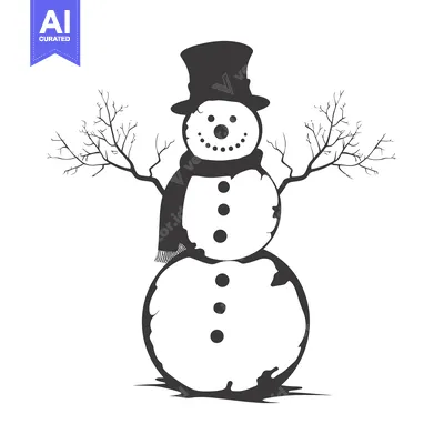 Aset premium populer: A Black and White Silhouette of a Snowman with Bare Branches for Arms