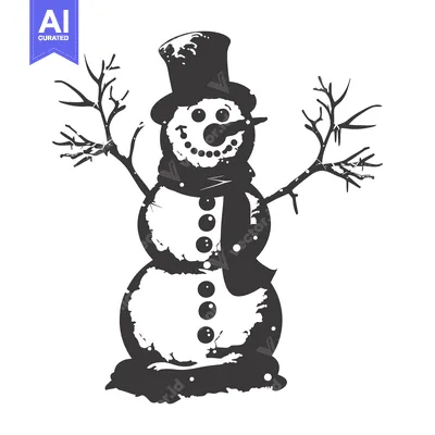 A Simple Black and White Illustration of a Smiling Snowman
