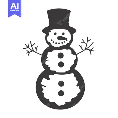 A Simple Black and White Silhouette of a Snowman with a Top Hat and St