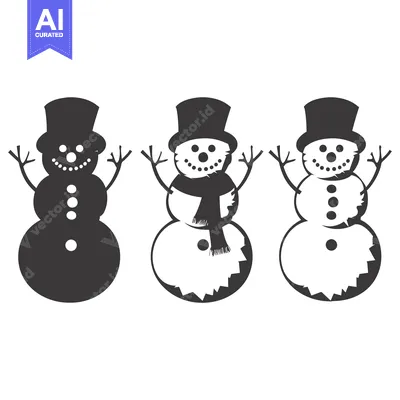 Premium design asset: Three Snowmen with Hats and Smiling Faces, One with Scarf