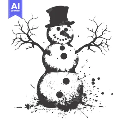 Grungy Snowman with Splashes and Branches