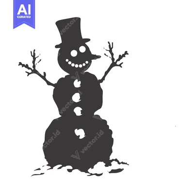 Aset desain premium: A simple silhouette illustration of a snowman with a top hat and two s