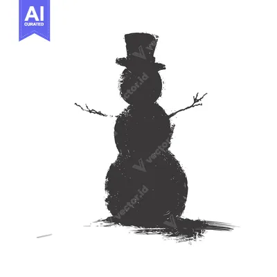 A Silhouette of a Snowman With a Hat and Sticks for Arms