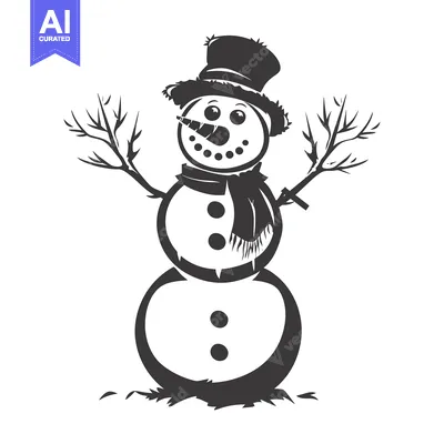 Premium design asset: A Black and White Illustration of a Smiling Snowman