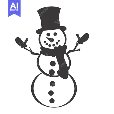 Premium design asset: A Simple Black and White Silhouette of a Snowman with a Top Hat and Sc