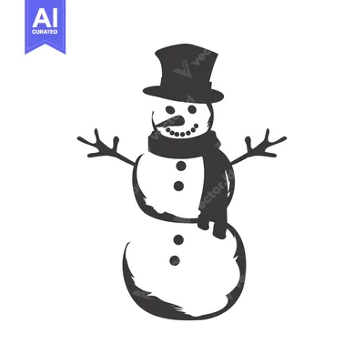Popular premium asset: A Simple Black and White Silhouette of a Snowman with a Top Hat