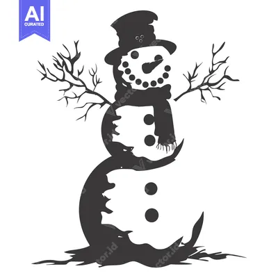 Aset desain premium: Black and White Silhouette of a Snowman with a Hat and Scarf