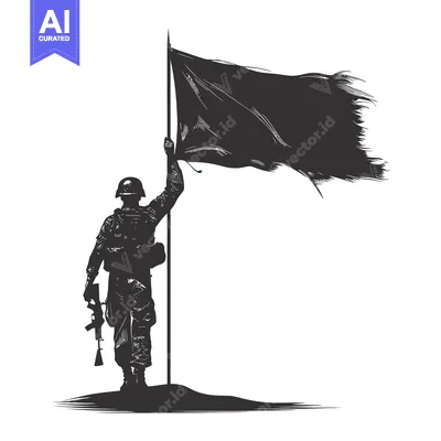 Premium design asset: Silhouette of a Soldier Raising a Black Flag