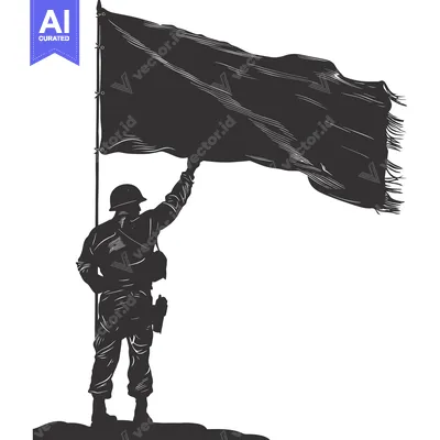 Aset premium populer: A Silhouette of a Soldier Raising a Blank Flag