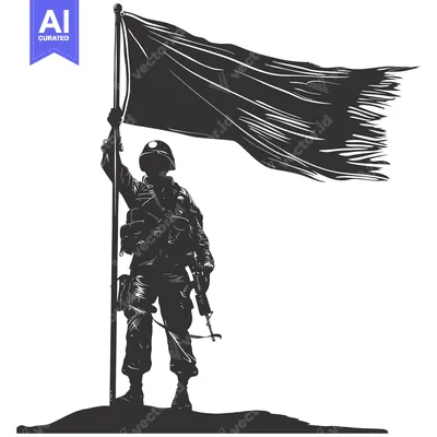 Aset desain premium: Silhouette of a Soldier Raising a Flag