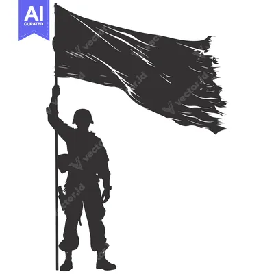 Premium design asset: A Silhouette of a Soldier Holding a Torn Flag