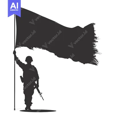 Aset premium populer: Silhouette of a soldier raising a flag