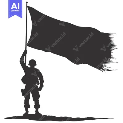 Aset premium populer: Silhouette of a Soldier Holding a Torn Flag