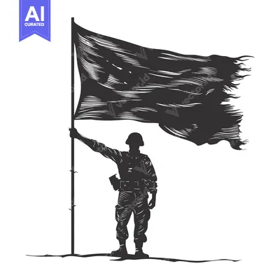 Download A Silhouetted Soldier Raising a Waving Flag Vector Graphic