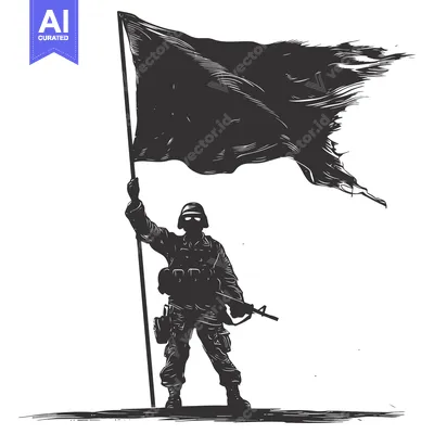 Premium design asset: Silhouette of a Soldier Raising a Waving Flag