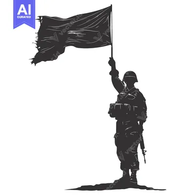 Aset premium populer: Silhouette of a Soldier Holding a Torn Flag