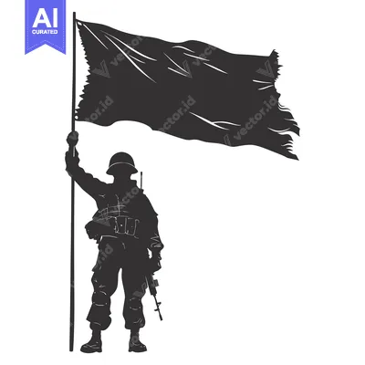 Premium design asset: Silhouette of a Soldier Holding a Flag and Rifle