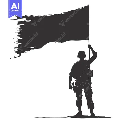 Download Silhouette of a Soldier Holding a Torn Flag Vector Graphic