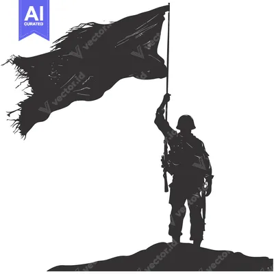 Aset premium populer: Silhouette of a Soldier Raising a Flag on a Hilltop