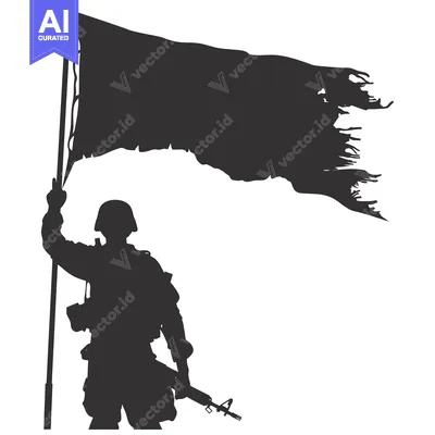 Premium design asset: Silhouette of a Soldier Holding a Torn Flag and a Rifle