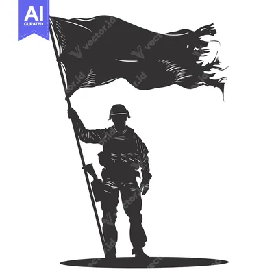 Aset premium populer: Silhouette of a Soldier Holding a Torn Flag