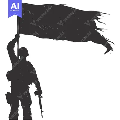 Popular premium asset: Silhouette of a Soldier Holding a Flag and a Gun