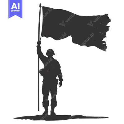 Popular premium asset: Silhouette of a soldier raising a black flag on a pole.