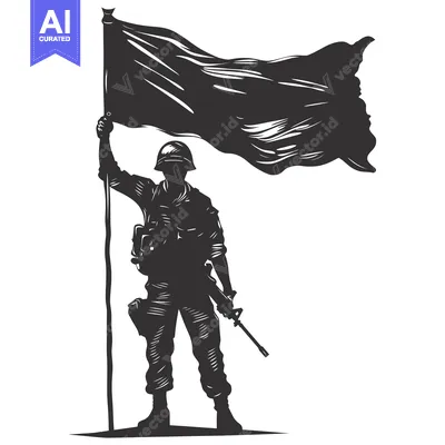 Popular premium asset: A Silhouette of a Soldier Holding a Flag