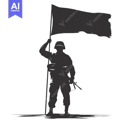 Aset premium populer: Silhouette of a Soldier Holding a Torn Flag