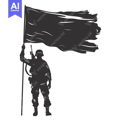 Aset premium populer: Silhouette of a Soldier Holding a Torn Flag