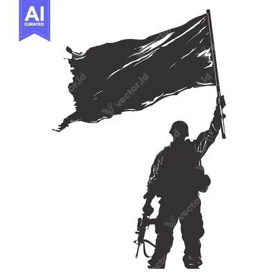 Aset premium populer: Silhouette of a Soldier Holding a Flag and Rifle