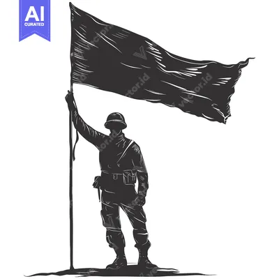 Popular premium asset: Silhouette of a Soldier Holding a Flag High
