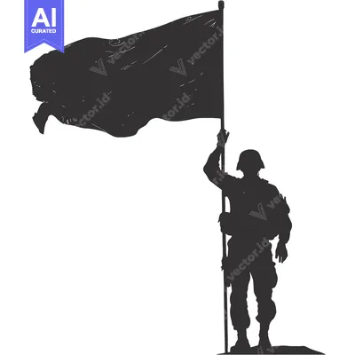 Aset premium populer: Silhouette of a Soldier Holding a Flag High