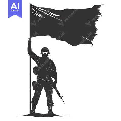 Aset premium populer: Silhouette of a Soldier Holding a Torn Flag