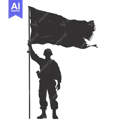 Aset premium populer: Silhouette of a Soldier Holding a Torn Flag