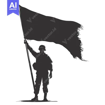 Aset premium populer: Silhouette of a soldier holding a tattered flag
