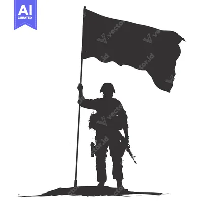 Popular premium asset: Silhouette of a Soldier Holding a Flag High